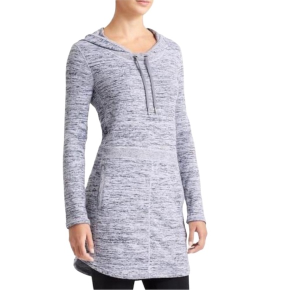 Athleta Techie Sweat Popover Dress Drawstring Hoodie Flint Heather Grey Small - Picture 1 of 11